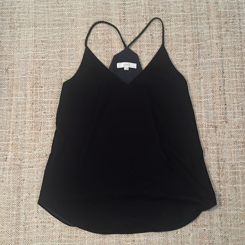 Ann Taylor Loft Black Velvet V Neck Tank Top Medium